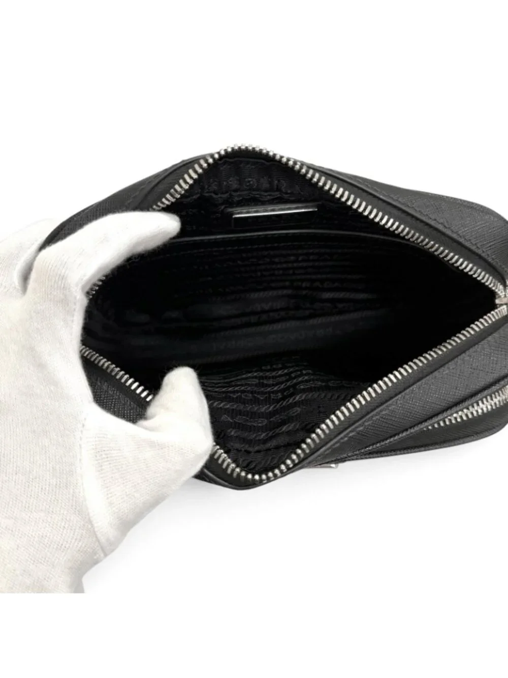 Prada Saffiano Leather Triangle Logo Shoulder Bag Black